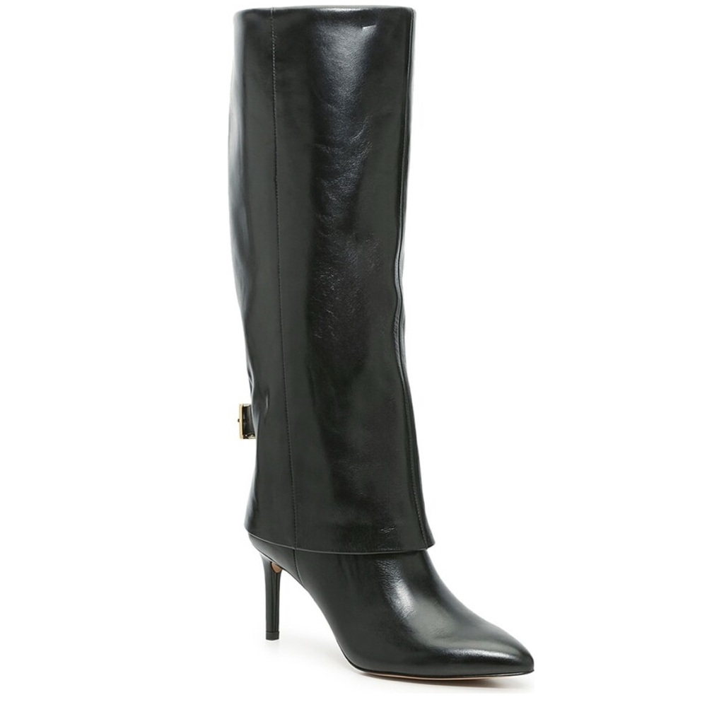 Vince Camuto Kaydein Wide Calf Black Leather Stiletto Knee-High Boots